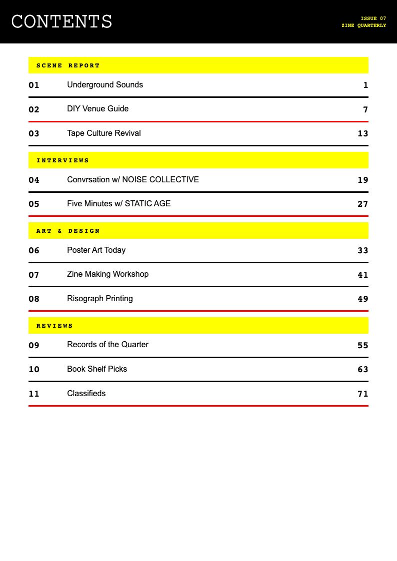 Neo brutalist book table of contents